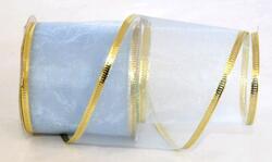 Stuha organza zlatý lem - modrá 6cm x 2,7m 